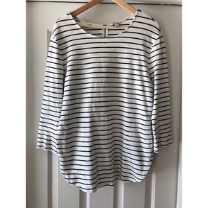 Blue and White Striped Structured Blouse with Zip